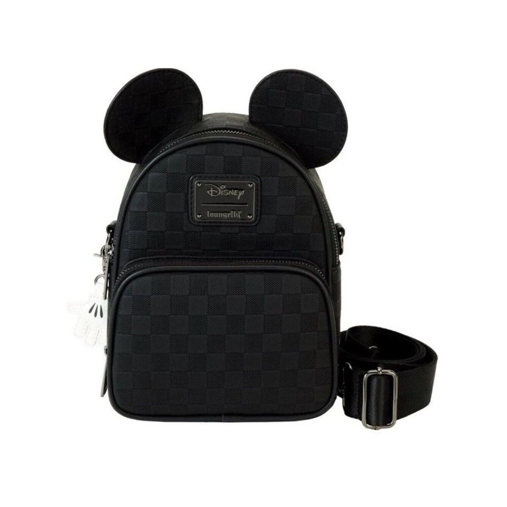 Disney Parks Loungefly Black Woven Faux Leather Mickey Mouse Ears Backpack NWT